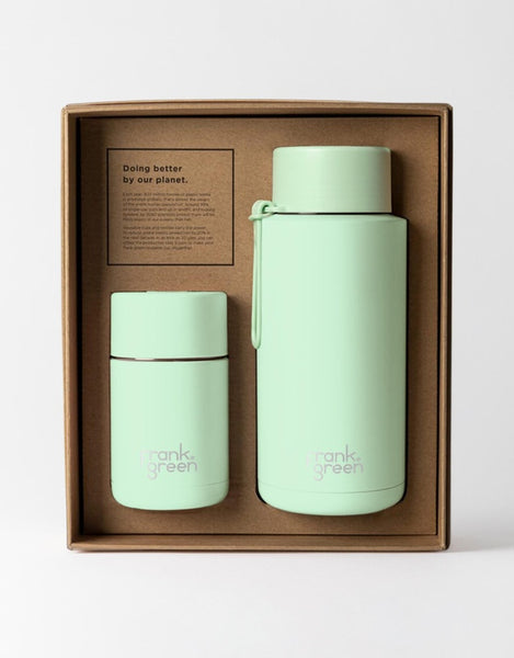 Frank Green Reusable Ceramic Bottle with Straw Lid Mint Gelato 1L