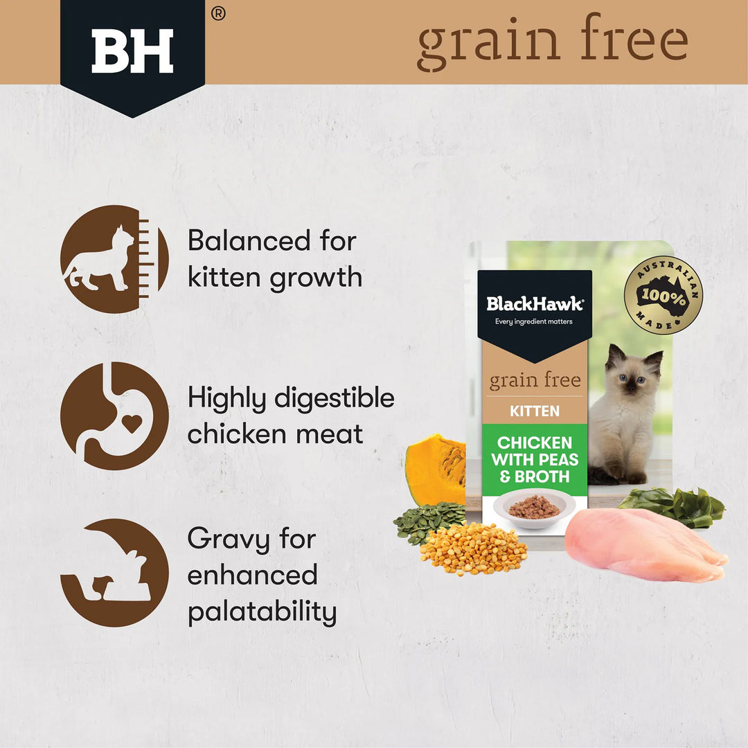 Black Hawk Grain Free Kitten - Chicken, Peas & Broth 85gr