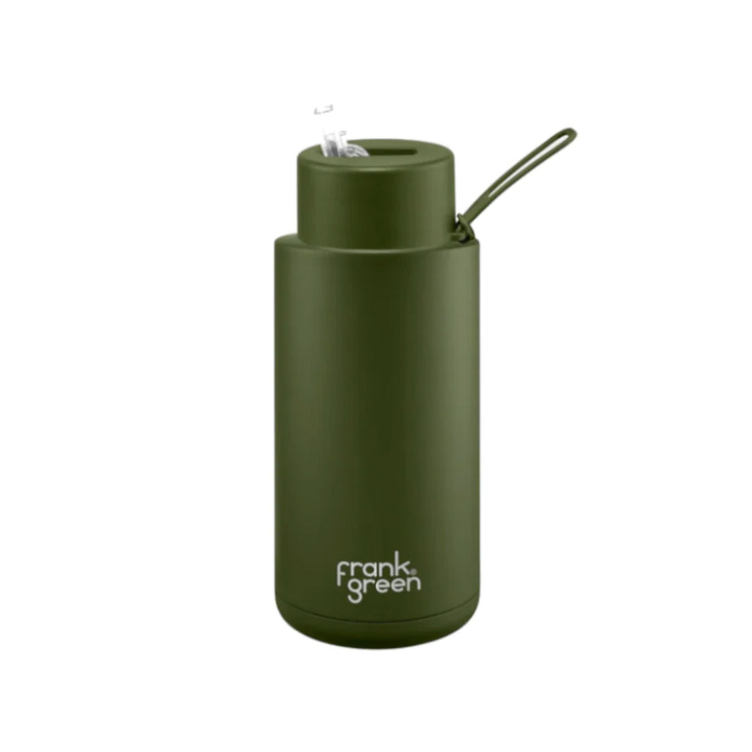 Frank Green Ceramic Reusable Bottle With Straw Lid 1000ml/34oz - Khaki