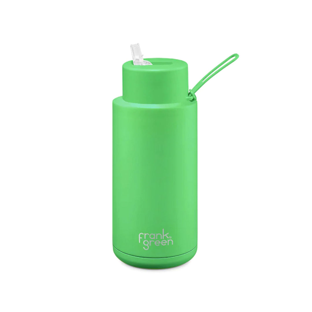 Frank Green Ceramic Reusable Bottle With Straw Lid 1000ml/34oz - Neon Green