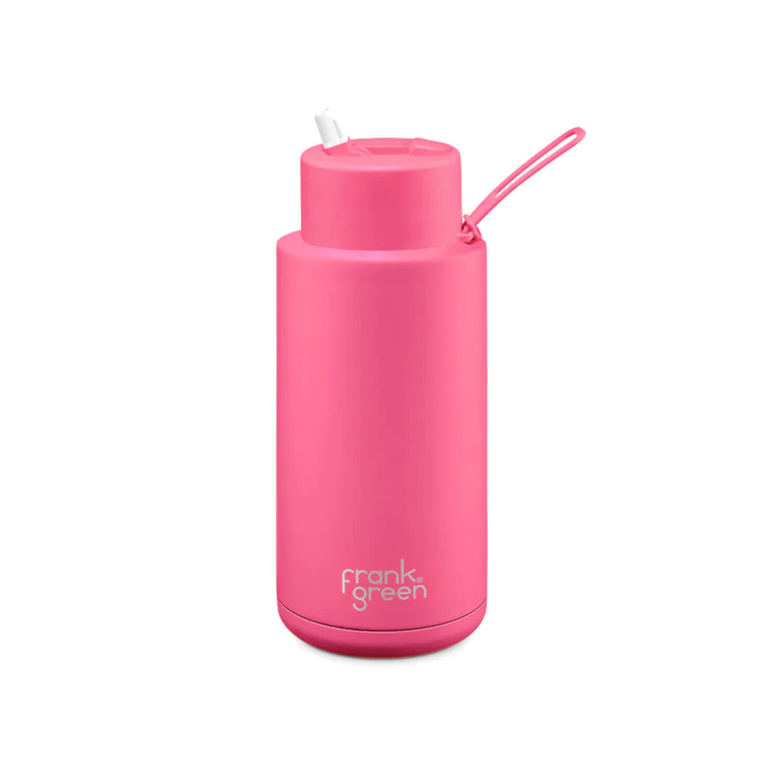 Frank Green Ceramic Reusable Bottle With Straw Lid 1000ml/34oz - Neon Pink