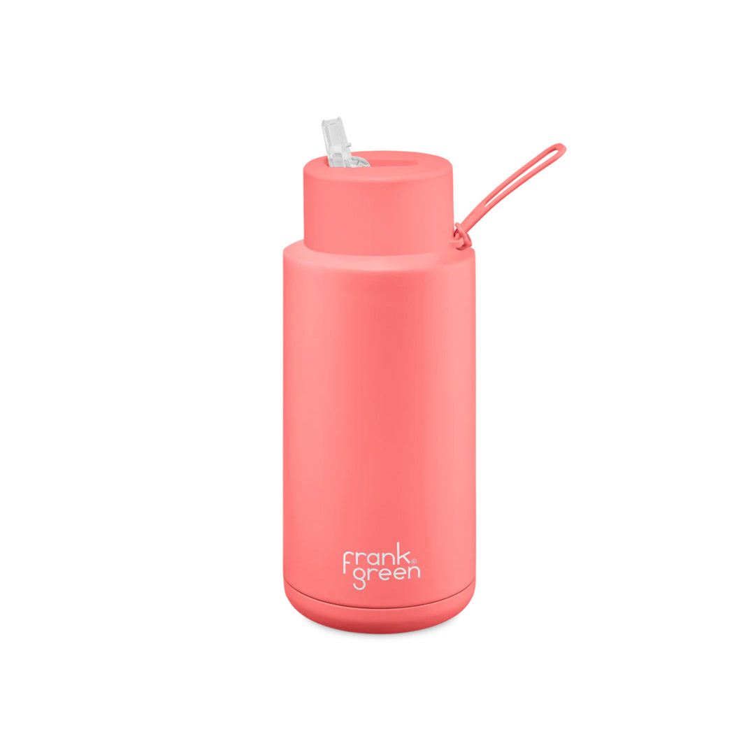 Frank Green Ceramic Reusable Bottle With Straw Lid 1000ml/34oz - Sweet Peach (Limited Edition)