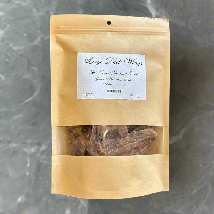 All-natural Australian duck wing dog treats from PupNpussy, grain-free and slow-dried for iron-rich nutrition, dental health support, and a wholesome, crunchy texture