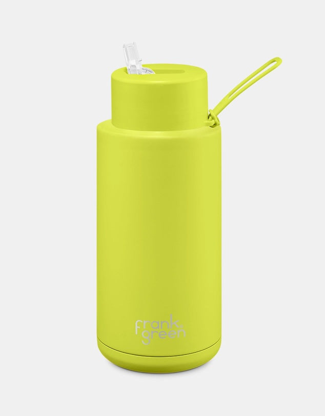 Frank Green Ceramic Reusable Bottle With Straw Lid 1000ml/34oz - Neon Yellow